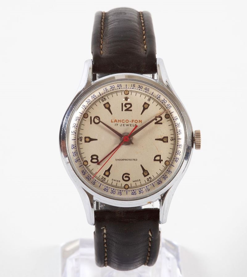 LANCO- FON. Orologio da polso, in acciaio, con funzione di allarme. Realizzato nel 1960 circa  - Auction Fashion, Vintage and Watches Timed Auction - Cambi Casa d'Aste