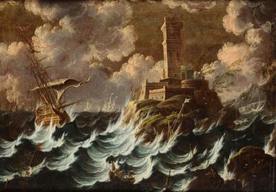 Pieter Mulier Detto il Tempesta (haarlem 1637 - Milano 1701), Cerchia Dinaufragio con Imbarcazion...