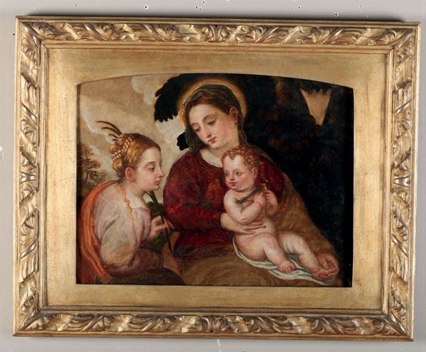 Scuola veneta del XVI secolo Madonna con Bambino e S. Caterina