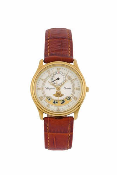 Longines, Planetarium. Orologio da Polso, in Oro Giallo 18k, al Quarzo con Fasi Lunari e Indicazi...