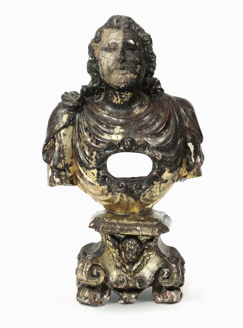 Busto reliquiario in legno argentato, XVII-XVIII secolo  - Auction Timed Auction Sculpture and Works of Art - Cambi Casa d'Aste