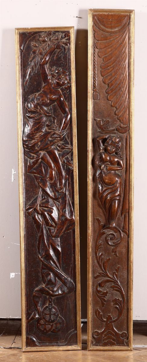 Due lesene in legno intagliato, XVIII secolo