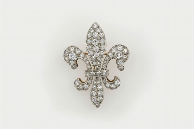 Diamond and gold “fleur de lys” brooch  - Auction Fine Jewels - Cambi Casa d'Aste