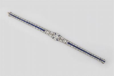 Bracciale con Diamanti Taglio Rotondo e Zaffiri Taglio Carré