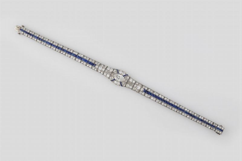 Diamond, sapphire and platinum bracelet  - Auction Fine Jewels - Cambi Casa d'Aste