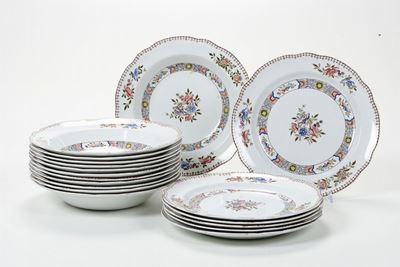 12 Piatti Fondi + 6 Piani in Porcellana, Spode Copeland Gillow, Fine XIX Secolo