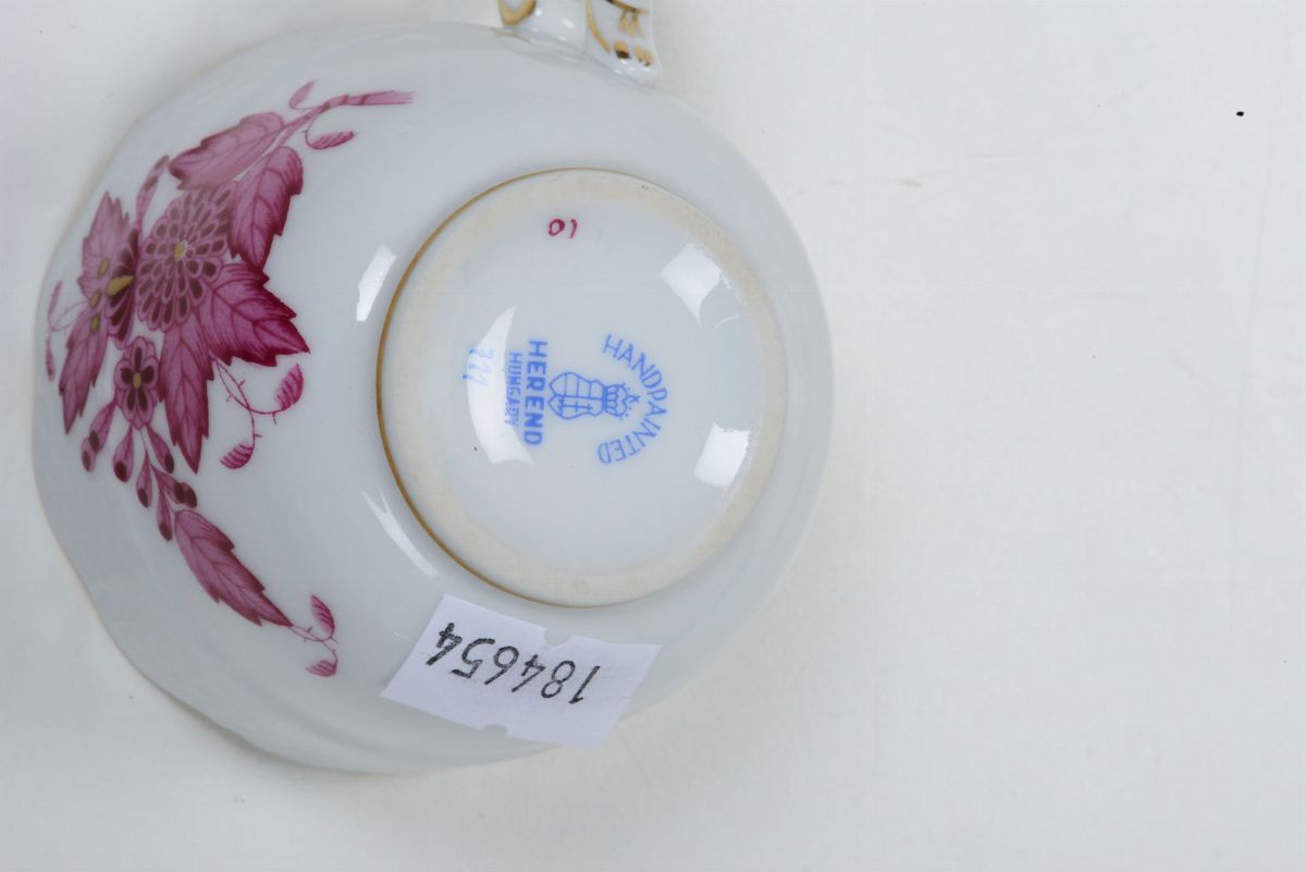 Sei Tazze da Caffè con Piattino “apponyi Fucsia Reale” Herend, Secondo Quarto del XX Secolo
