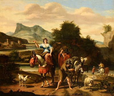 Johannes Van Der Bent (1650-1690)paesaggio con Animali e Figure