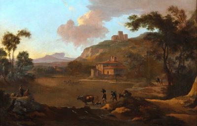 Jan Sonjè (1625-1707)paesaggio Italianeggiante con Figure e Animali