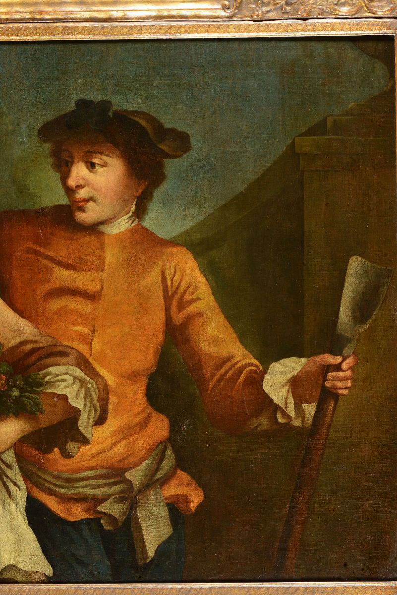 Felice Boscarati (1721-1807)donna con Cesto di Fiori e un Uomo che L'abbraccia