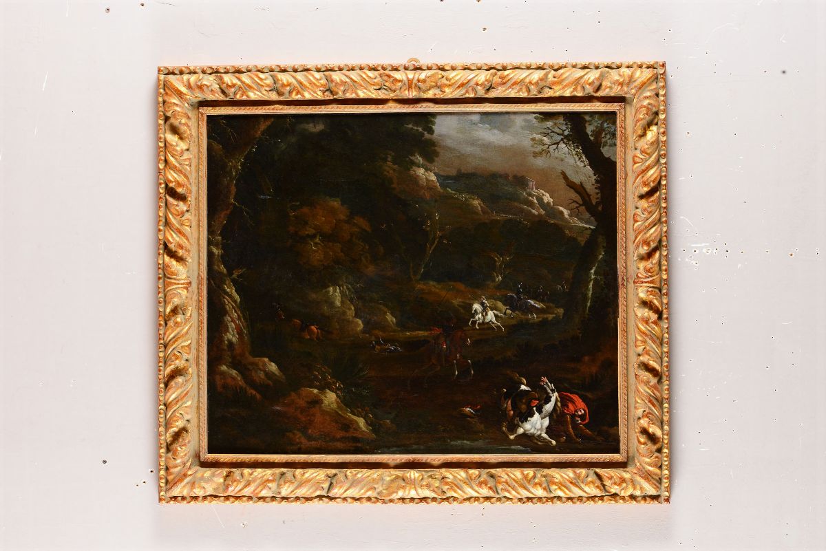Scuola Olandese del XVII Secolopaesaggio con Cavalieri
