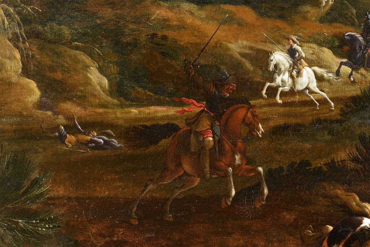 Scuola Olandese del XVII Secolopaesaggio con Cavalieri