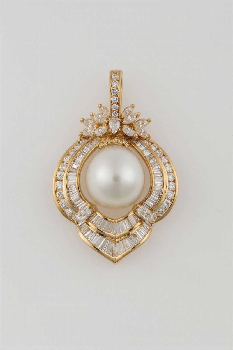 Cultured pearl and diamond pendent  - Auction Fine Jewels - Cambi Casa d'Aste