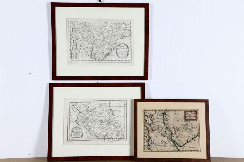 Carte geografiche Lotto di tre piccole carte geografiche. Metà XVIII secolo  - Auction Rare Landscapes, Maps and Books - Cambi Casa d'Aste