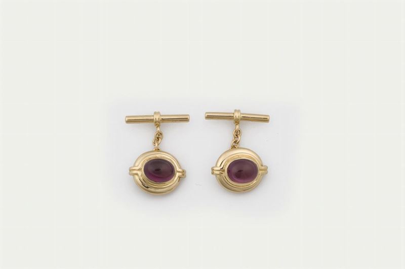 Pair of rhodolite and gold cufflinks  - Auction Fine Jewels - Cambi Casa d'Aste