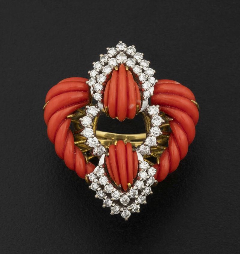 Carved coral and diamond ring  - Auction Fine Jewels - Cambi Casa d'Aste