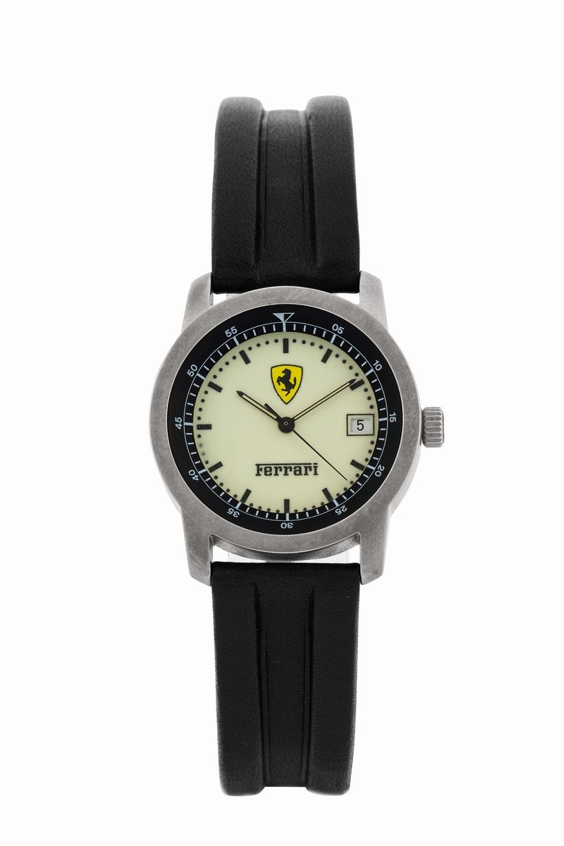 Ferrari, Set di 4 Orologi in Acciaio al Quarzo con Datario. Accompagnati dalle Scatole Originali....