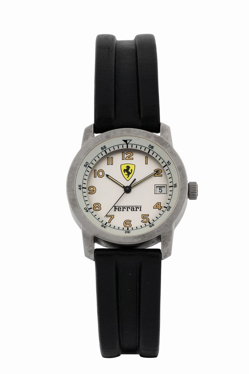 Ferrari, Set di 4 Orologi in Acciaio al Quarzo con Datario. Accompagnati dalle Scatole Originali....