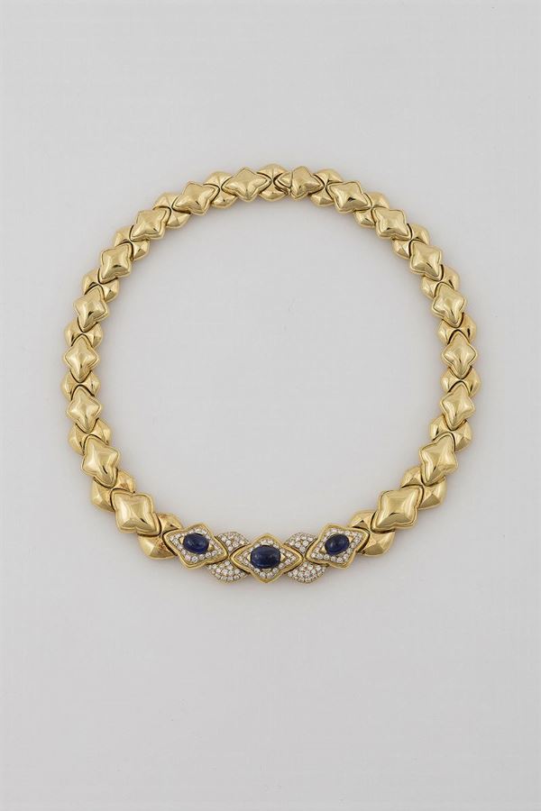 Sapphire, diamond and gold necklace