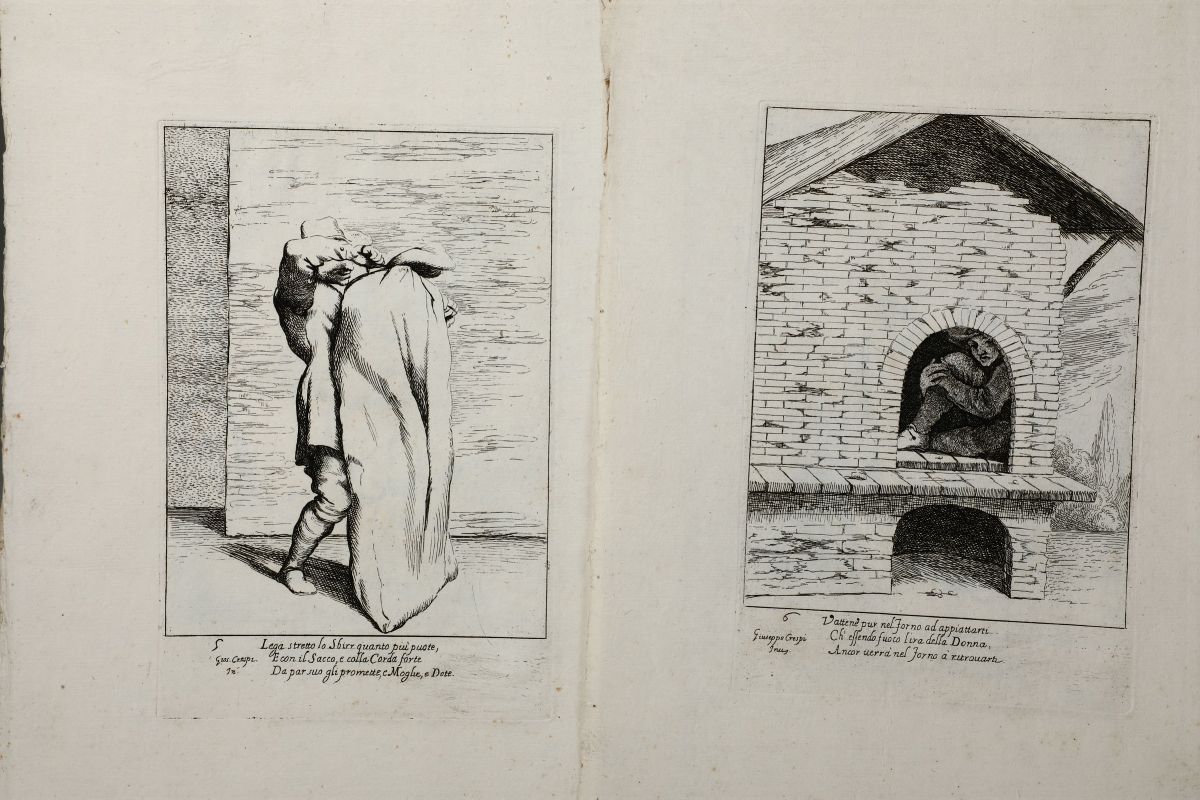 Crespi,giuseppe Mariaserie delle Venti Incisioni a Illustrare Bertoldo Bertoldino e Cacasenno, St...