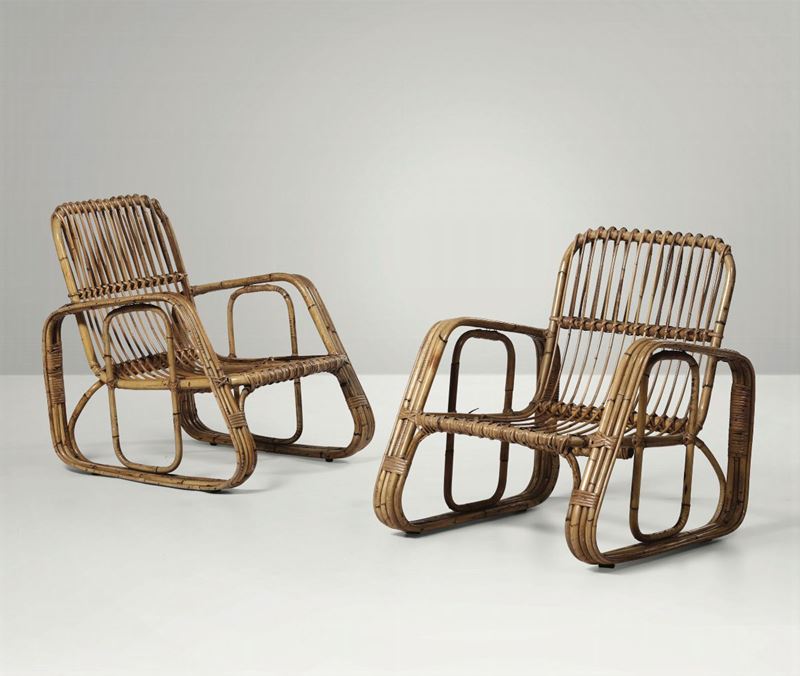 Due poltrone con struttura in bamboo.  - Auction Design - Cambi Casa d'Aste