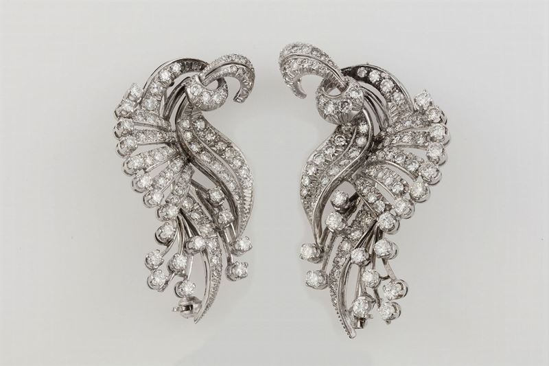 Pair of diamond brooches  - Auction Fine Jewels - Cambi Casa d'Aste