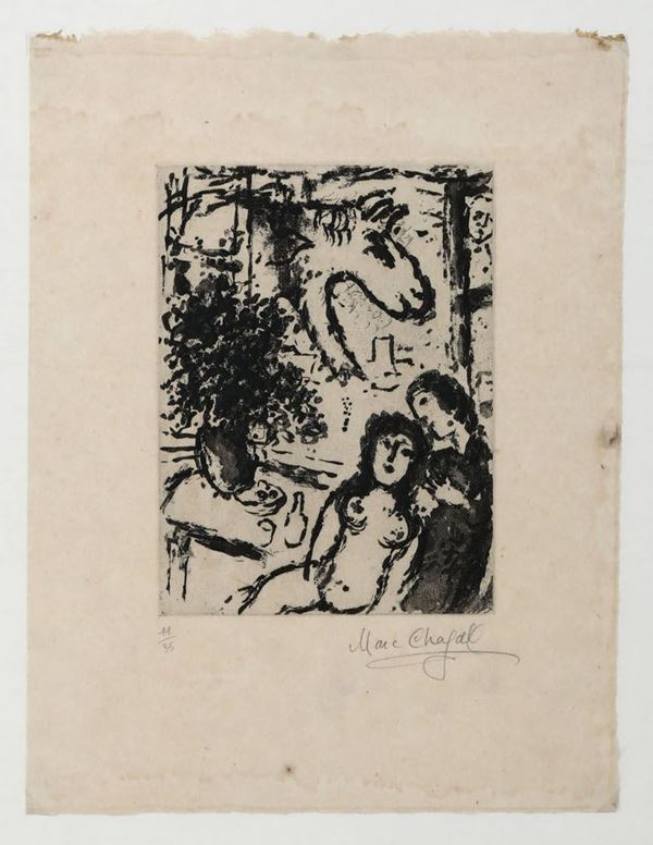 Marc Chagall Coppia di amanti con vaso di fiori. Ginevra Cramer. S.D.
