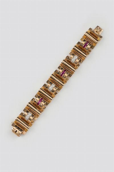 Bracciale Tank con Diamanti e Rubini Sintetici