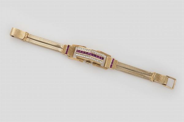 Diamond and synthetic ruby cocktail watch