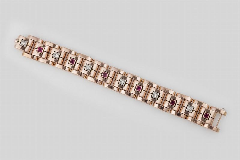 Diamond and synthetic ruby bracelet  - Auction Fine Jewels - Cambi Casa d'Aste
