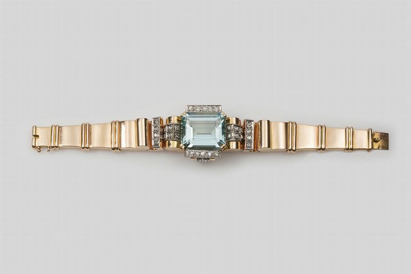 Aquamarine, diamond and gold bracelet  - Auction Fine Jewels - Cambi Casa d'Aste