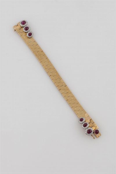 Bracciale con Rubini Taglio Cabochon e Diamanti Taglio Huit-huit