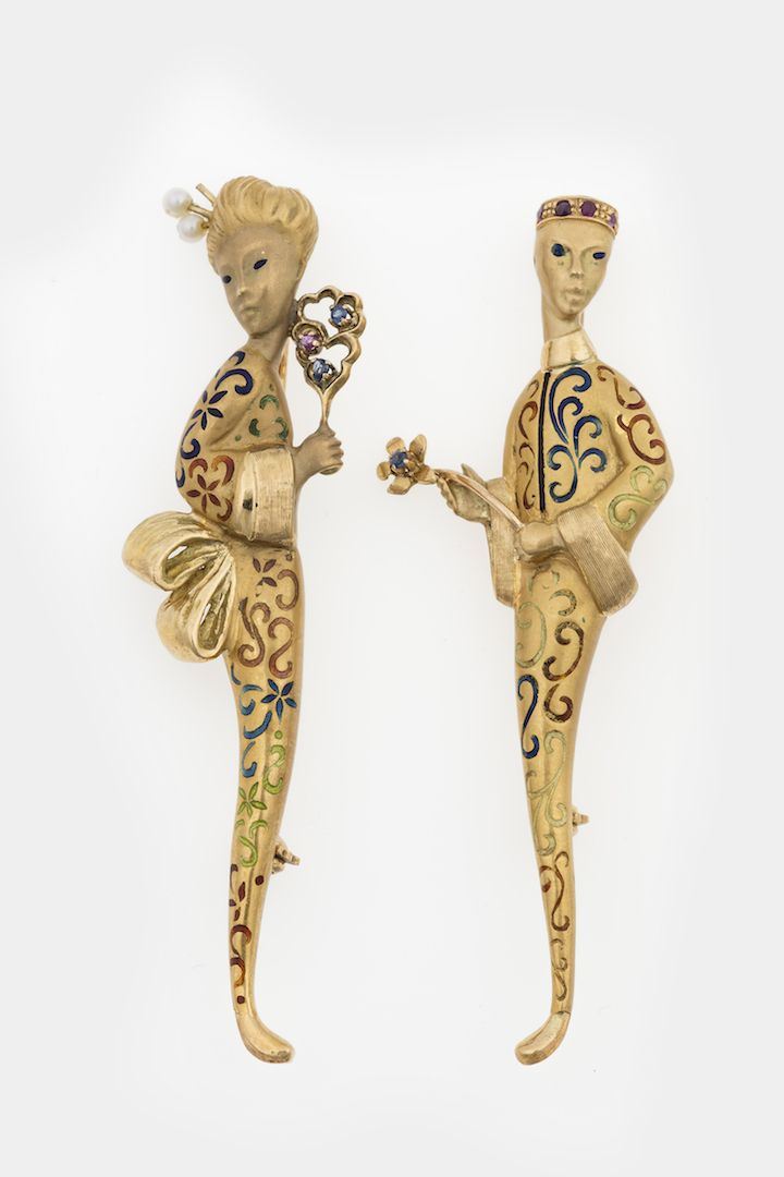 Two gold and enamel brooches  - Auction Jewels - Cambi Casa d'Aste