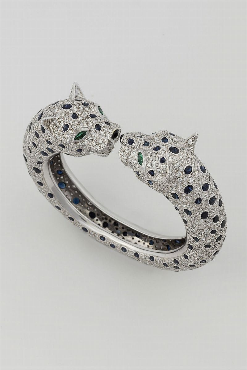 Diamond, emerald, sapphire and onix bangle  - Auction Fine Jewels - Cambi Casa d'Aste