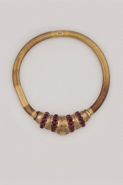 Girocollo Tubogas con Inserto con Rubini Taglio Cabochon e Diamanti