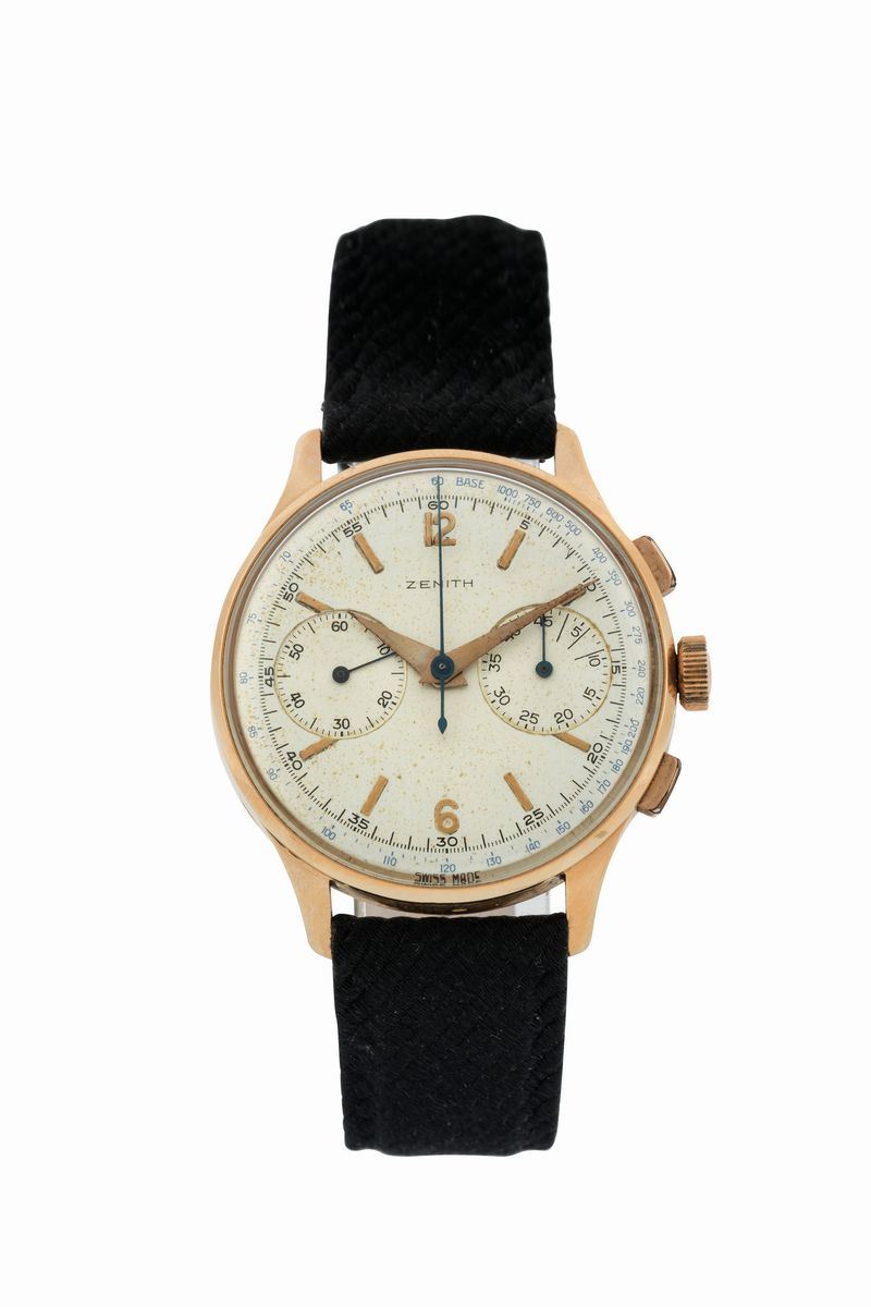 ZENITH. Orologio da polso, cronografo, in oro rosa 18K con scala tachimetrica. Realizzato nel 1960 circa  - Asta Orologi da polso e da tasca - Cambi Casa d'Aste