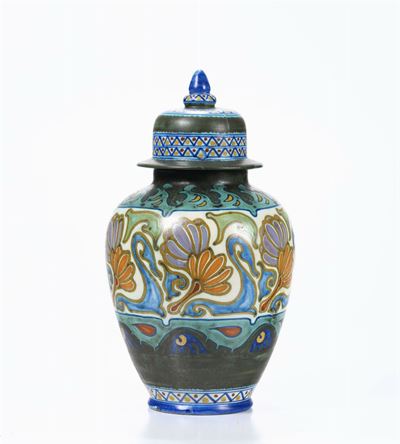 Potiche in Maiolica Policroma, Gouda, Olanda, XX Secolo