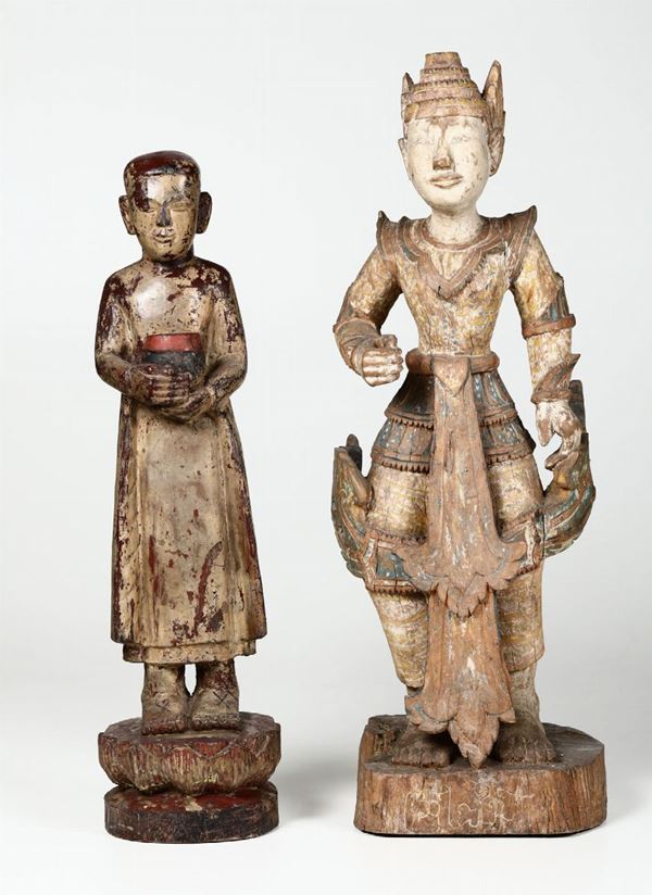 Coppia di sculture in legno, Bali, XIX secolo