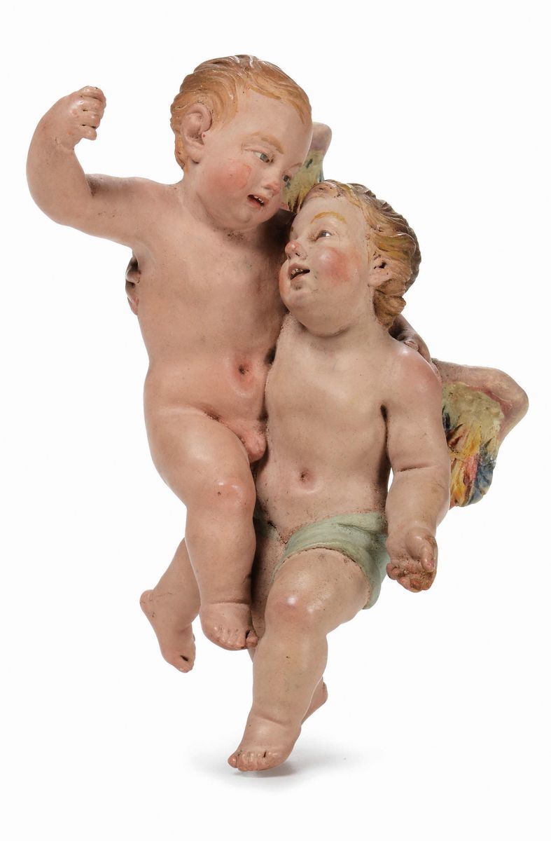 Gruppo di due angioletti, Napoli, XIX secolo  - Auction Sculpture and Works of Art - Cambi Casa d'Aste