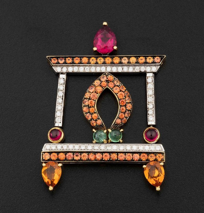 Diamond and gem-set pendant  - Auction Fine Coral Jewels - I - Cambi Casa d'Aste