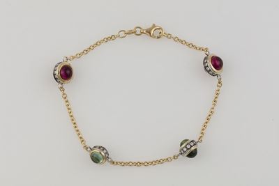 Bracciale con Smeraldi e Tormaline Taglio Cabochon