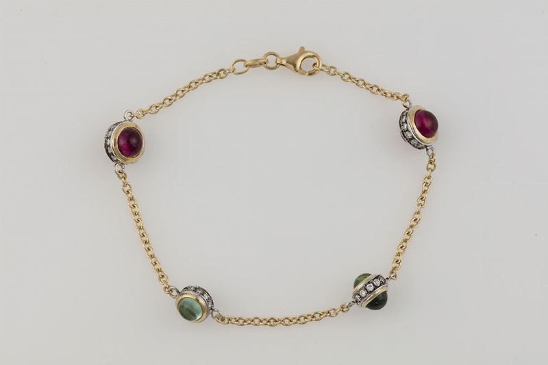 Emerald, tourmaline and diamond bracelet  - Auction Jewels - Cambi Casa d'Aste