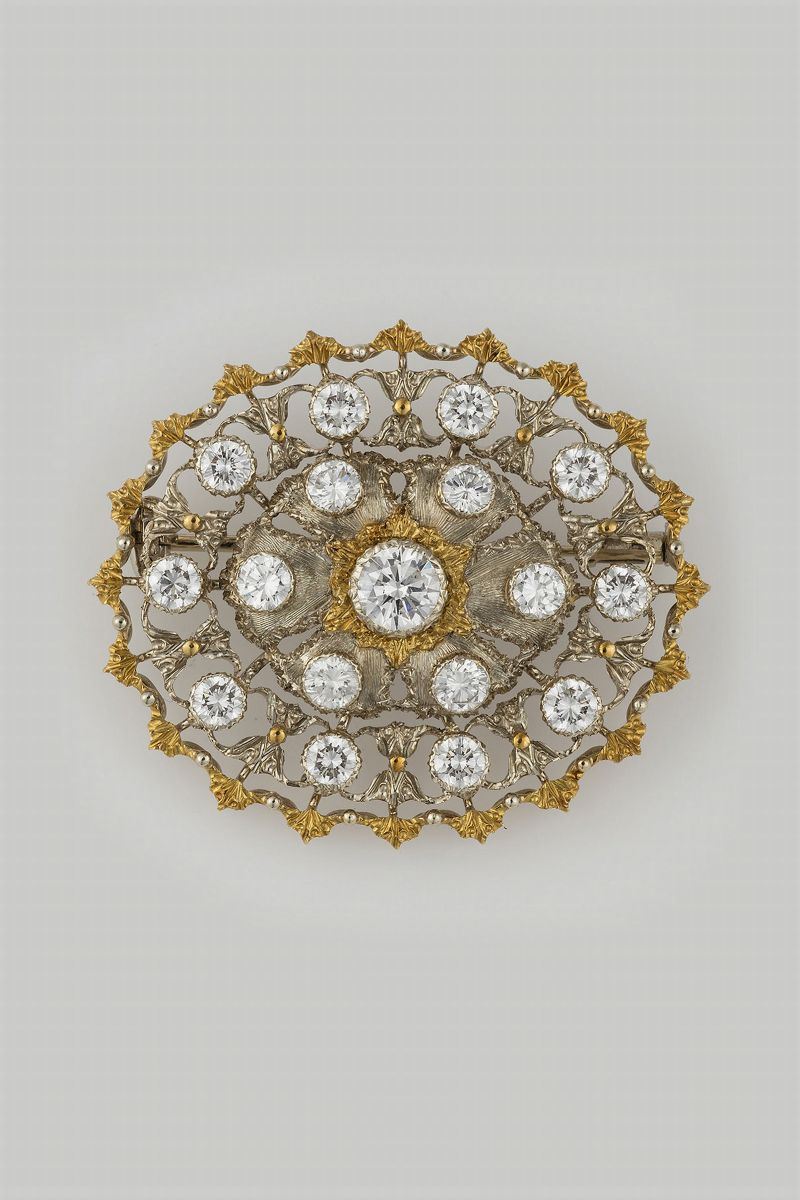 Brilliant-cut diamond brooch. Signed Bucellati  - Auction Fine Jewels - Cambi Casa d'Aste