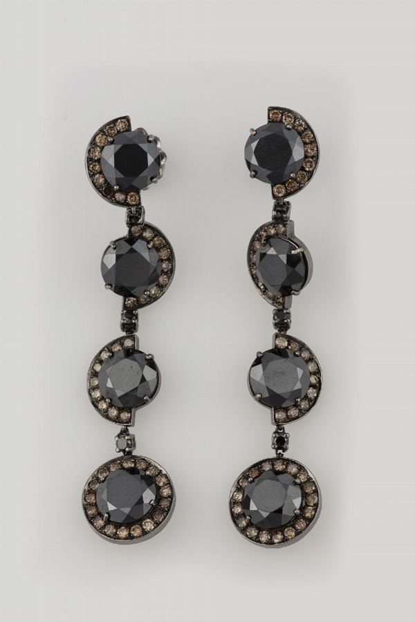 Pair of paste and diamond pendent earrings