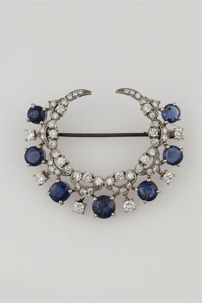 Spilla con Zaffiri Sri Lanka e Diamanti