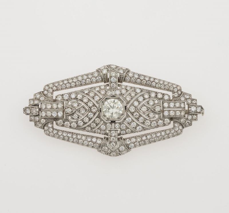 Diamond and platinum brooch  - Auction Fine Jewels  - Cambi Casa d'Aste