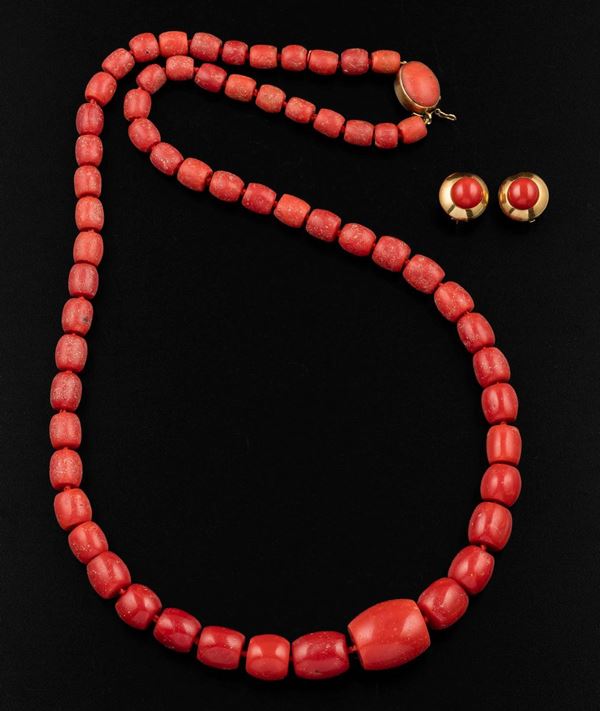 A group of coral and gold jewellery