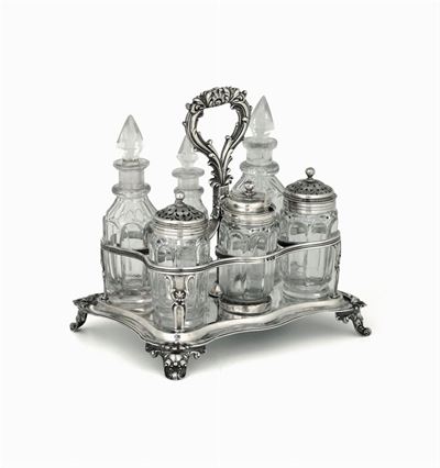 Cruet Set in Argento Fuso, Sbalzato e Cesellato, Londra 1836, Argentiere Joseph Angell Sr. & John...