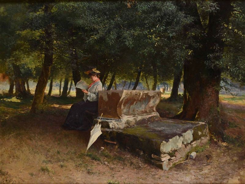 Filiberto Petiti (1845-1924) Signora a Villa Borghese  - Auction Paintings of the XIX and XX centuries - Cambi Casa d'Aste
