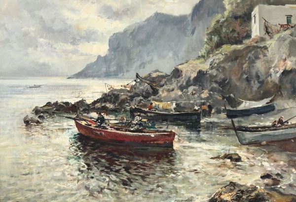 Guido Odierna (Capri 1913-1991) Capri marina con barche di pescatori
